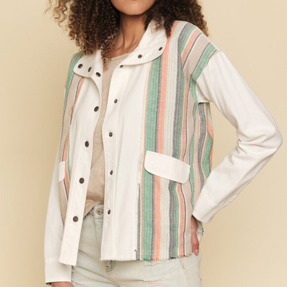 Mystree Jackets & Blazers - MYSTREE White Button Front Utility Jacket Lightweight Cotton Shacket with Pocket